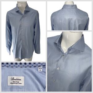 Stenströms Dress Shirt 16.5 42 Blue Check Twofold Super Cotton Fitted YGI W5-27